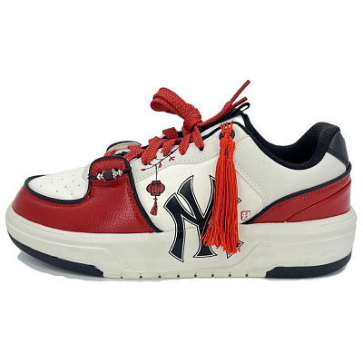 MLB Chunky Liner Anti-Slip And Wear-Resistant Height Increasing Low-Top Skateboard Shoes Unisex White Red