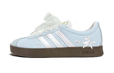 Adidas Neo Vl Court Classic Anti Slip Wear Resistant Low Top Skateboard Shoes Unisex Light Blue