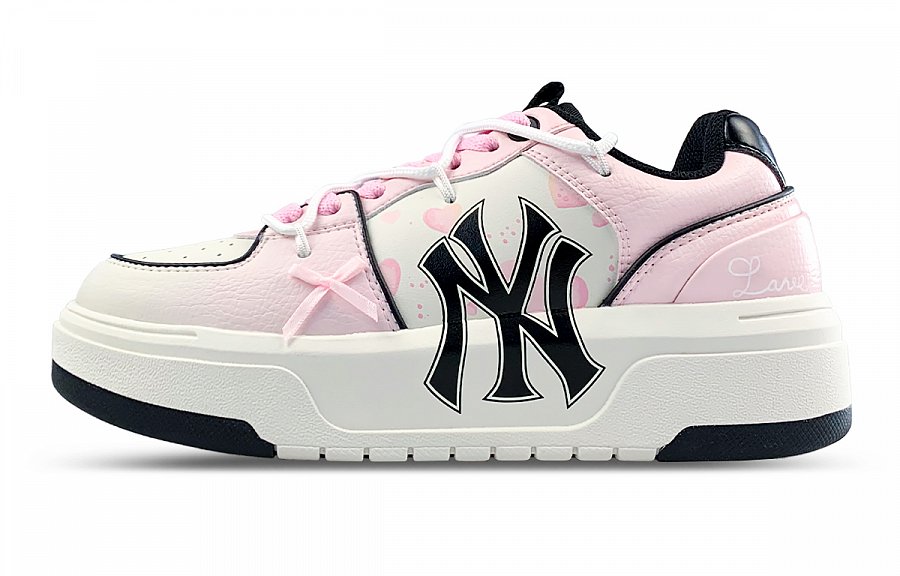 MLB Chunky Liner Wear-Resistant Low-Top Skateboard Shoes Unisex White Pink