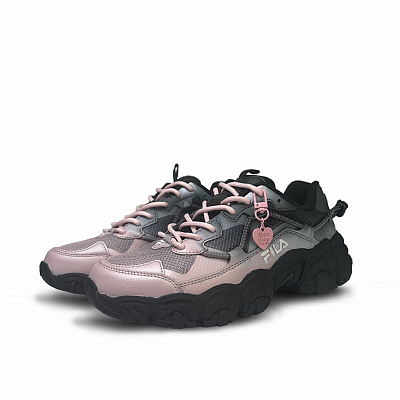 FILA Running Pink Flame Sweetheart Anti Slip Wear Resistant Low Top Casual Shoes Unisex Black Pink