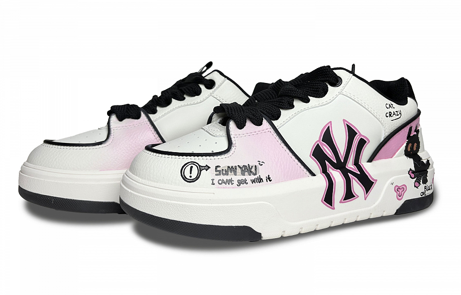 MLB Chunky Liner Yankees Princess Anti Slip Wear Resistant Low Top Skateboard Shoes Unisex White Pink