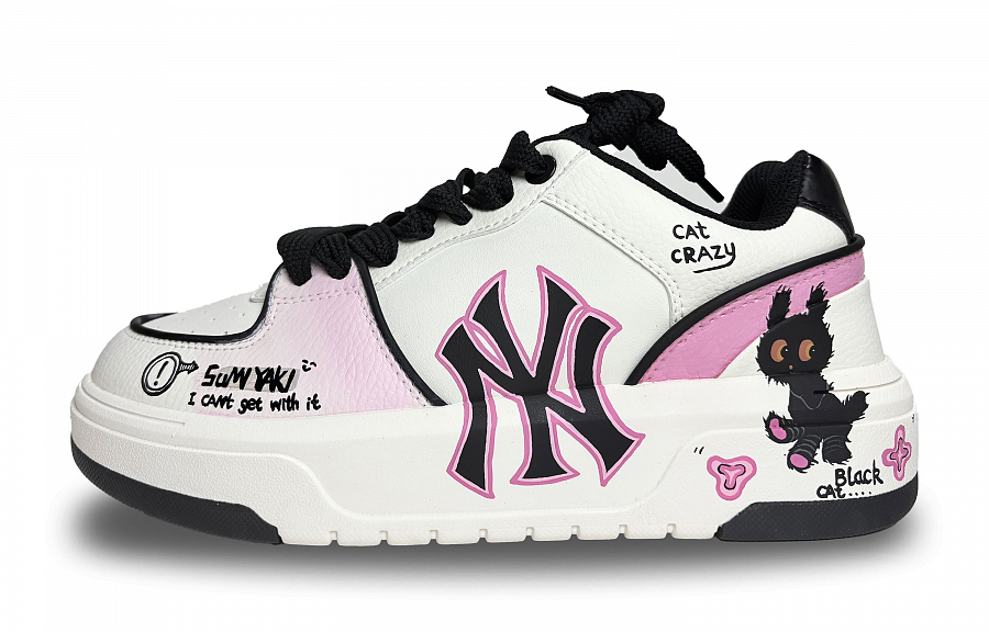 MLB Chunky Liner Yankees Princess Anti Slip Wear Resistant Low Top Skateboard Shoes Unisex White Pink