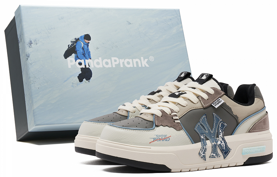MLB New York Yankees Height Increasing Low-Top Skateboard Shoes Unisex Gray Brown