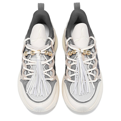 LI NING 1990 Heart Dance Anti Slip Wear Resistant Low Top Chunky Sneakers Women's Yellow Gray