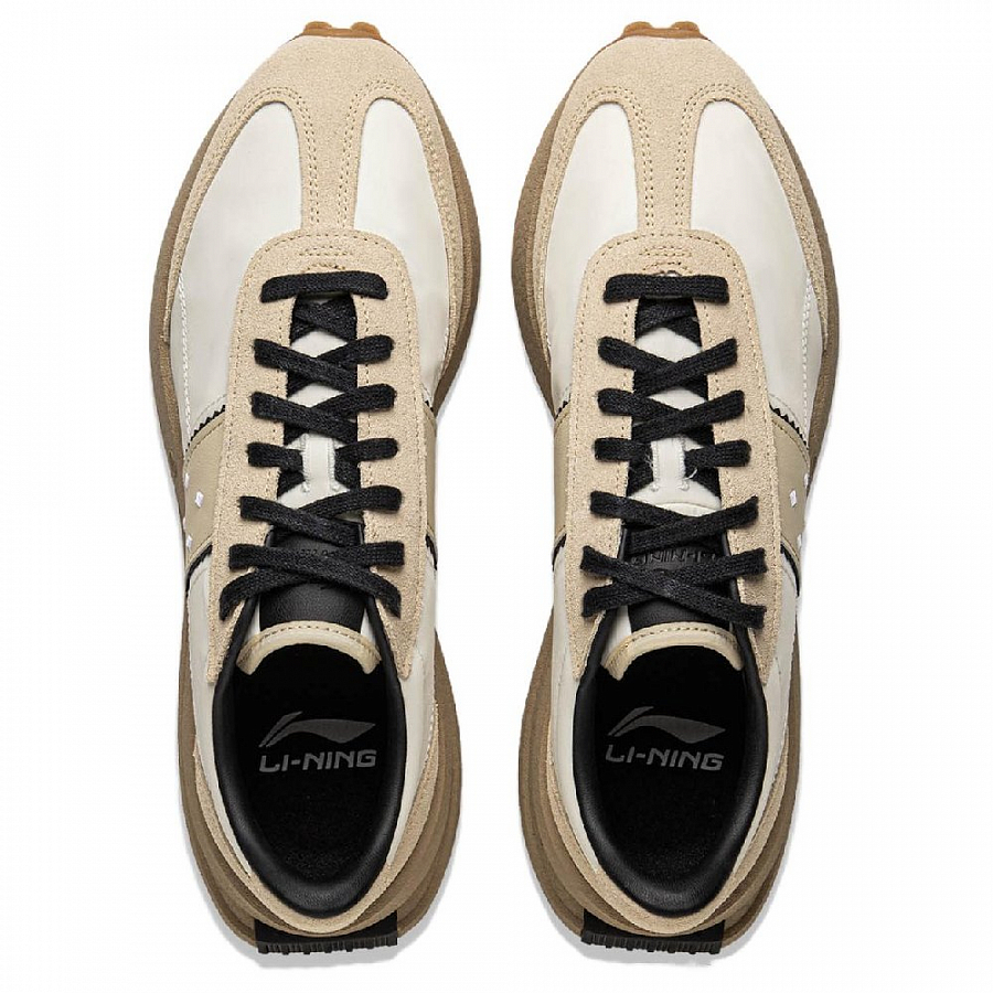 LiNing Lightweight Boat Slip Resistant Height Increasing Low Top Casual Shoes Unisex Ecru