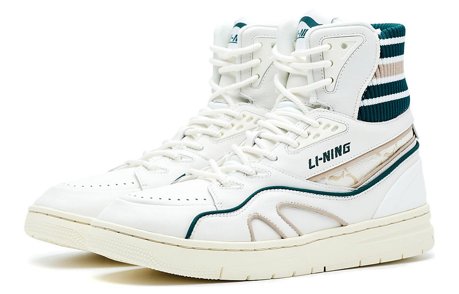 LI NING 1990 Classic Collection Coverage Abrasion Resistant High Top Skateboard Shoes Women's Ecru