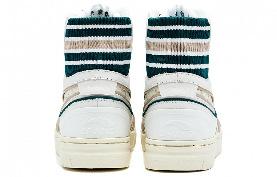 LI NING 1990 Classic Collection Coverage Abrasion Resistant High Top Skateboard Shoes Women's Ecru