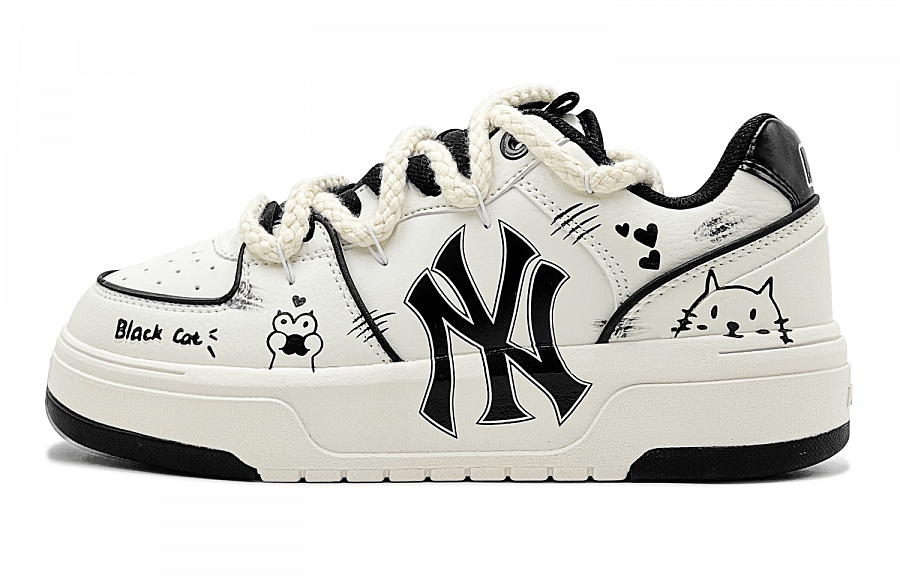 MLB Chunky Liner Anti-Slip Wear-Resistant Low-Top Skateboard Shoes Unisex Black White