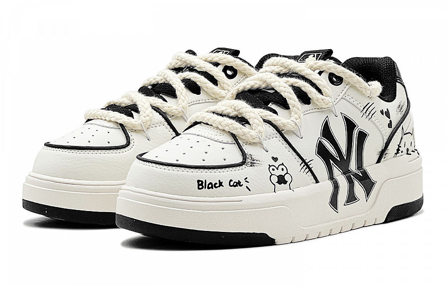 MLB Chunky Liner Anti-Slip Wear-Resistant Low-Top Skateboard Shoes Unisex Black White