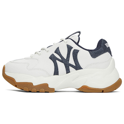 MLB New York Yankees Anti-Slip Wear-Resistant Low-Top Chunky Sneakers Unisex White Navy Blue