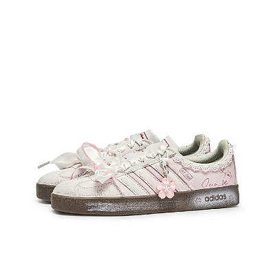 Adidas Neo VL Court Lifestyle WuJie, Peach Blossom Cat Shock Absorbers Low Top Skateboard Shoes Unisex Pink Brown