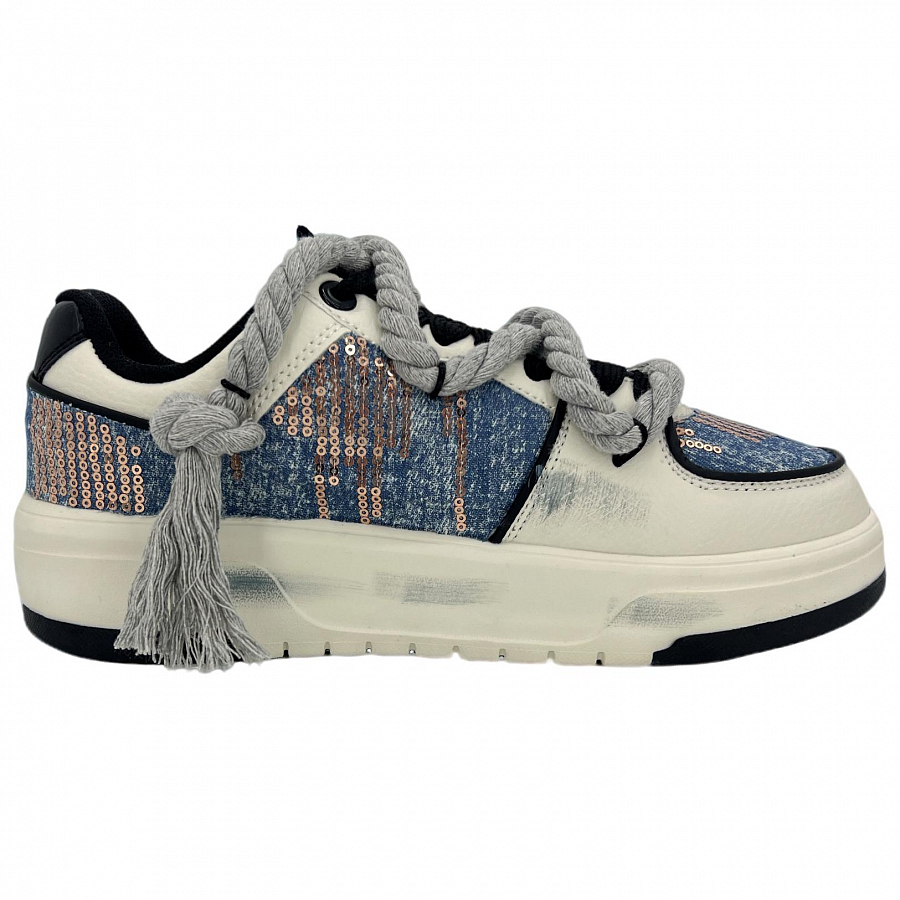 MLB Chunky Liner Anti-Slip Wear-Resistant Low-Top Skateboard Shoes Unisex Beige Blue