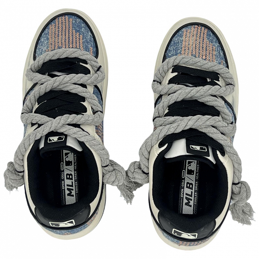 MLB Chunky Liner Anti-Slip Wear-Resistant Low-Top Skateboard Shoes Unisex Beige Blue