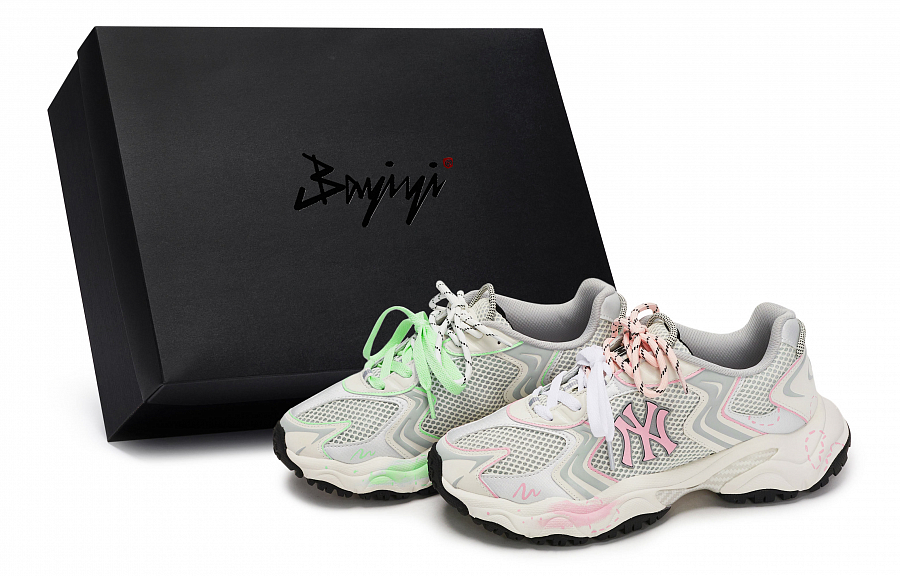 MLB New York Yankees Chunky Sneakers Unisex Low Top Gray/white/pink/green
