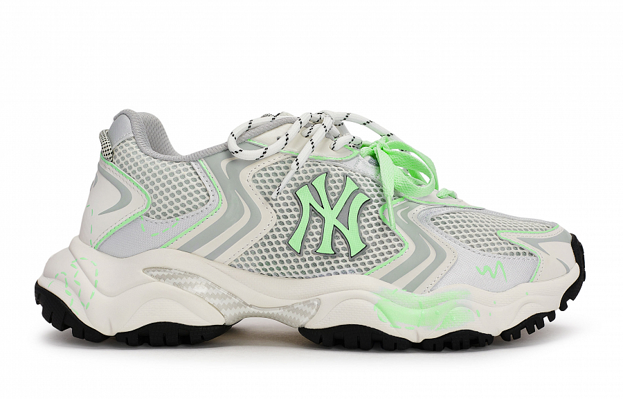 MLB New York Yankees Chunky Sneakers Unisex Low Top Gray/white/pink/green