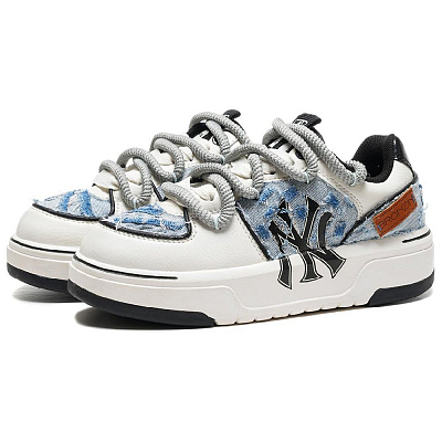 MLB Chunky Liner Western Denim Blue Anti-Slip Wear-Resistant Low-Top Skateboard Shoes Unisex White