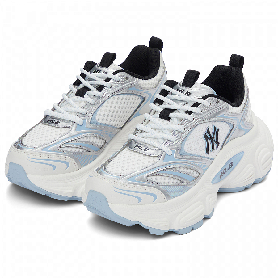 MLB New York Yankees Anti Slip Wear Resistant Low Top Chunky Sneakers Unisex White Blue