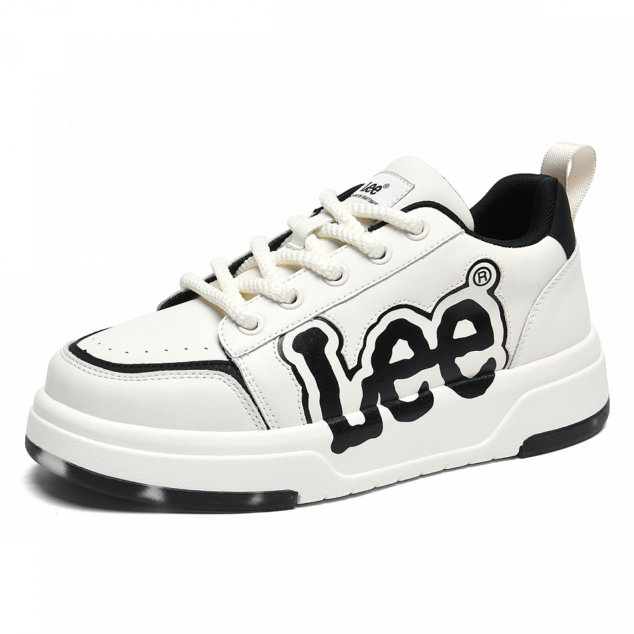 Lee Trendy Versatile, Fashion Minimalist Style White Sneakers Low Top Skateboard Shoes Men's