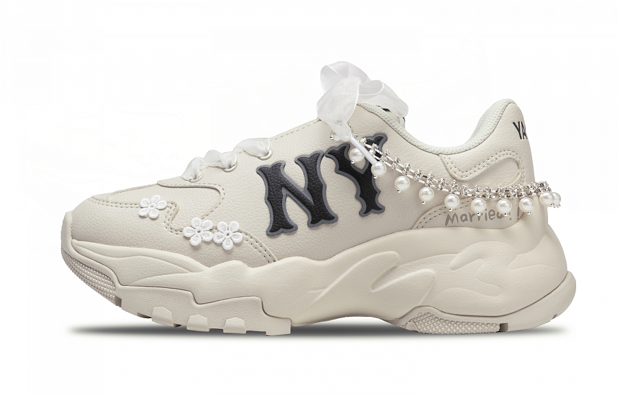 MLB Big Ball Chunky Floral Box Anti Slip Wear Resistant Low Top Chunky Sneakers Women's White