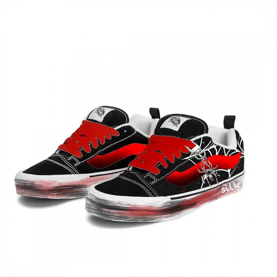 Vans Knu Skool Gothic Spider Anti Slip Wear Resistant Low Top Skateboard Shoes Unisex Black Red купить в интернет-магазине Yoocart с быстрой доставкой по России.