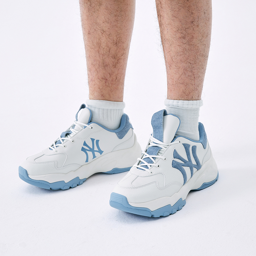 MLB New York Yankees Anti-Slip Wear-Resistant Low-Top Chunky Sneakers Unisex White Blue