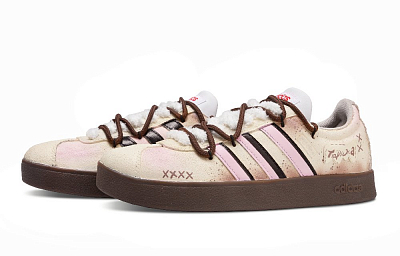 Adidas Neo VL Court Lifestyle Abrasion Resistant Low Top Skateboard Shoes Unisex Beige Pink