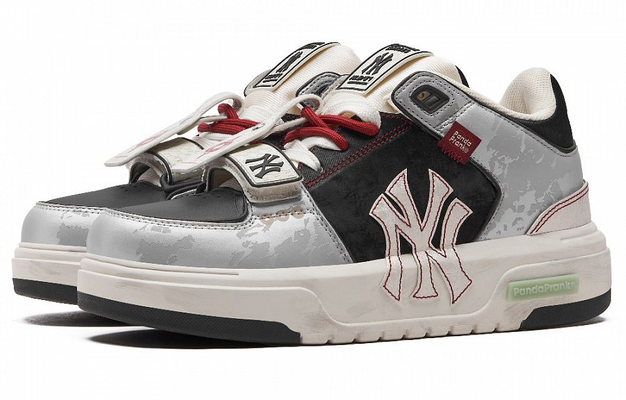 MLB Chunky Liner Anti-Slip Wear-Resistant Mid-Top Skateboard Shoes Unisex Black Silver