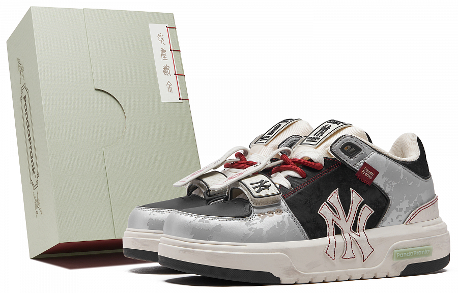MLB Chunky Liner Anti-Slip Wear-Resistant Mid-Top Skateboard Shoes Unisex Black Silver