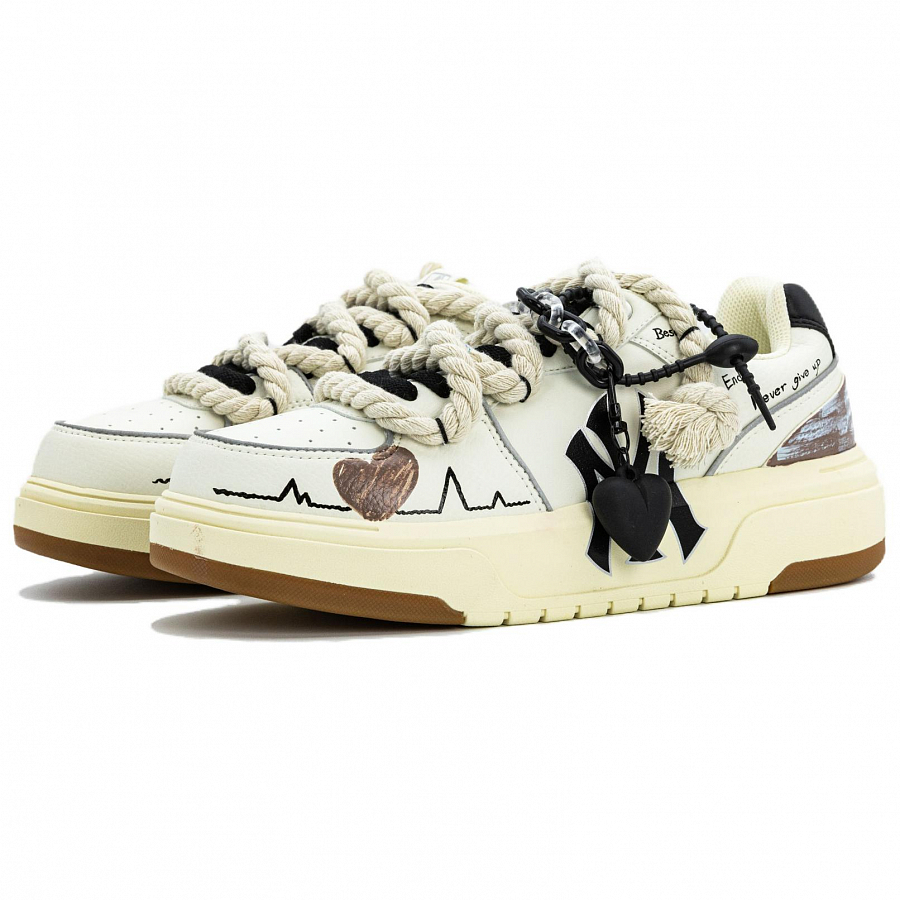 MLB Chunky Liner Anti Slip Wear Resistant Low Top Skateboard Shoes Unisex Beige Black