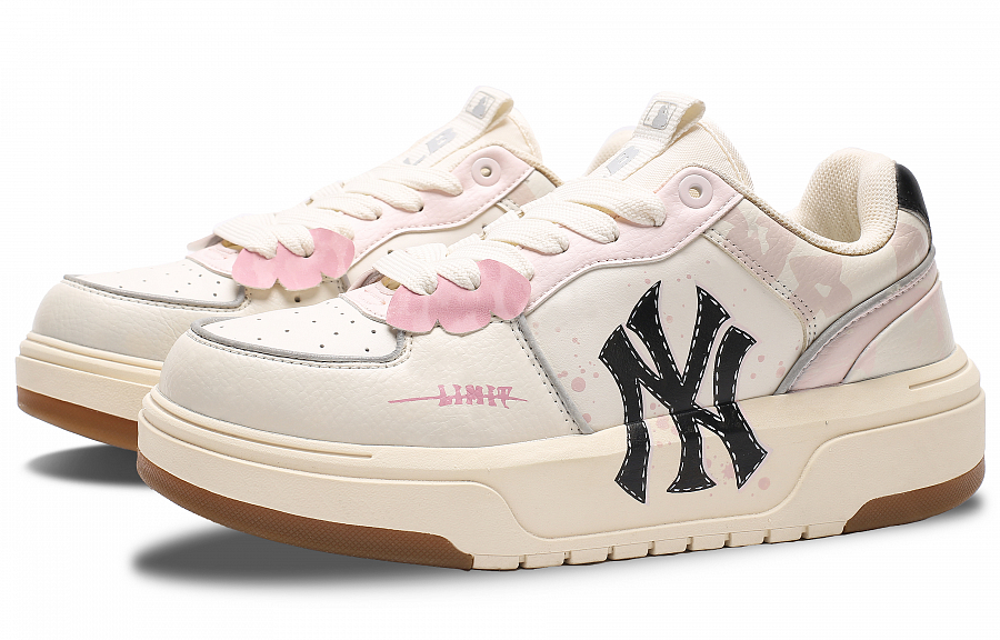 MLB Chunky Liner Abrasion-Resistant Low-Top Skateboard Shoes Unisex Pink White