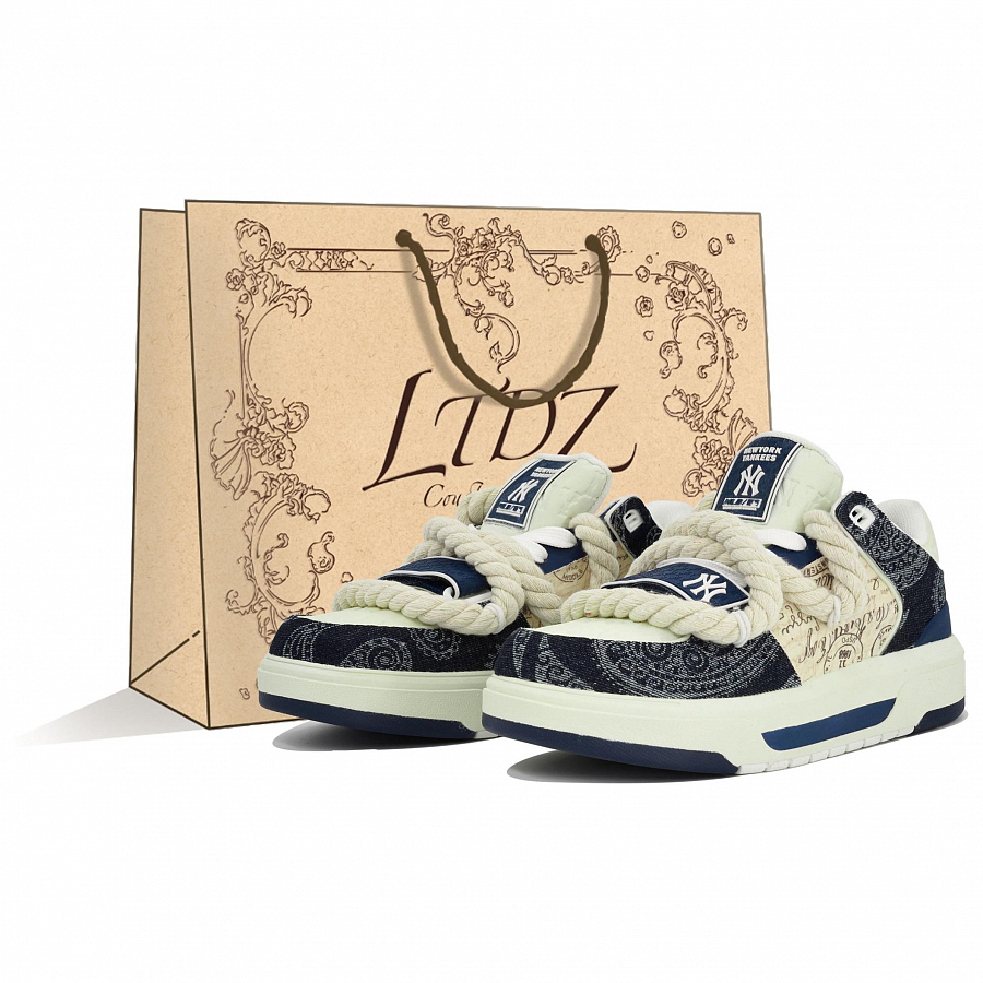 MLB Chunky Liner LTDZ Journey Box Anti-Slip Wear-Resistant Low-Top Casual Shoes Unisex Blue Beige