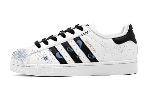 Adidas Originals SUPERSTAR Heart Distressed Shoes, Creative Graffiti Low Top Skateboard Shoes Unisex Black Blue 1 3410999