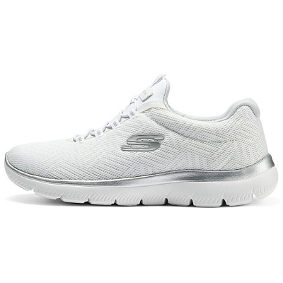 Skechers Cushioning Low Top Running Shoes Women's White Silver