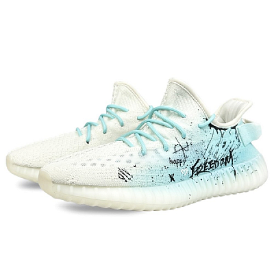 Adidas Originals Yeezy Boost 350 V2 Abrasion-Resistant Low-Top Casual Shoes Unisex White Blue