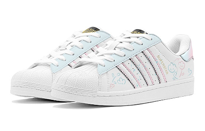 Adidas Originals SUPERSTAR Blue Pink Floral Low Top Skateboard Shoes Unisex Light Blue