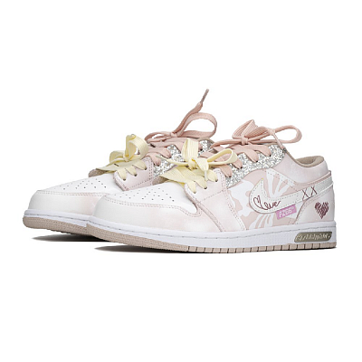 Jordan Air Jordan 1 Low-Top Vintage Basketball Shoes Unisex White Pink