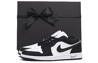 Jordan Air Jordan 1 Slip-Resistant Coverage Balance Impact-Resistant Low-Top Vintage Basketball Shoes Men's Black White