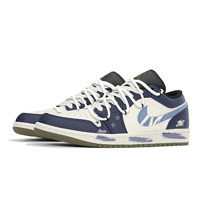 Jordan Air Jordan 1 Wear-Resistant Low-Top Vintage Basketball Shoes Unisex Navy Blue