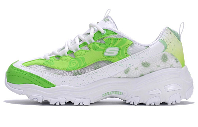 Skechers Anti-Slip And Wear-Resistant Height Increasing Low-Top Chunky Sneakers Women's Green White