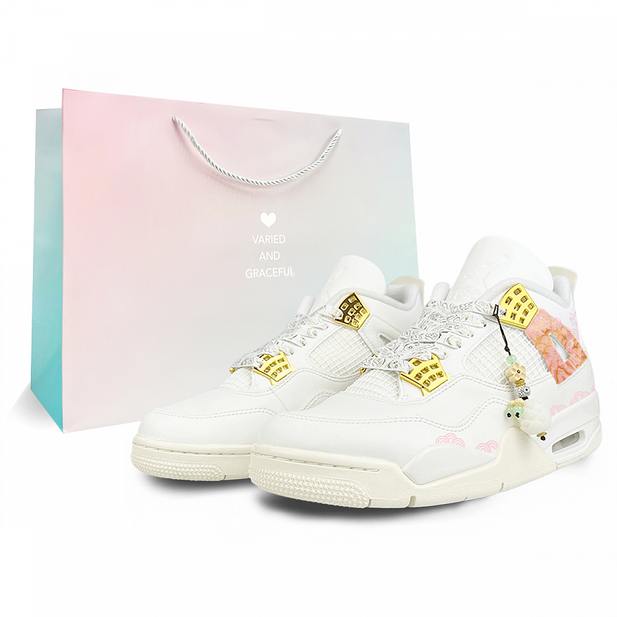 Jordan Air Jordan 4 Wear-Resistant Mid-Top Vintage Basketball Shoes Women's White Pink Gold купить в интернет-магазине Yoocart с быстрой доставкой по России.
