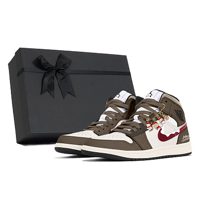 Jordan Air Jordan 1 Slip Resistant Abrasion Resistant Mid top Vintage Basketball Shoes Men's Brown