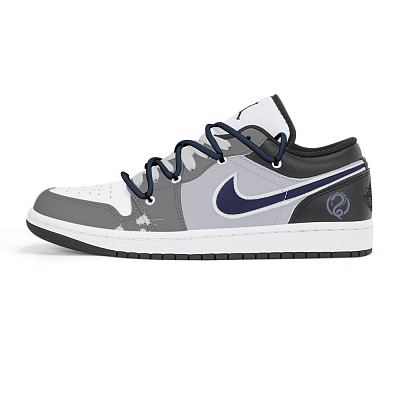 Jordan Air Jordan 1 Low Snake Totem Abrasion-Resistant Low-Top Vintage Basketball Shoes Men's Gray