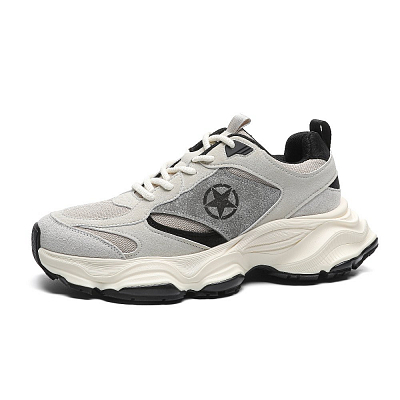 JEEP SPIRIT Breathable Height Increasing Low-Top Chunky Sneakers Men's Light Sandy