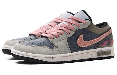 Jordan Air Jordan 1 Anti-Slip Wear-Resistant Low-Top Vintage Basketball Shoes Men's Black Pink Purple