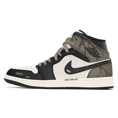 Jordan Air Jordan 1 Autumn Branch Abrasion Resistant Mid top Vintage Basketball Shoes Men's Brown Black