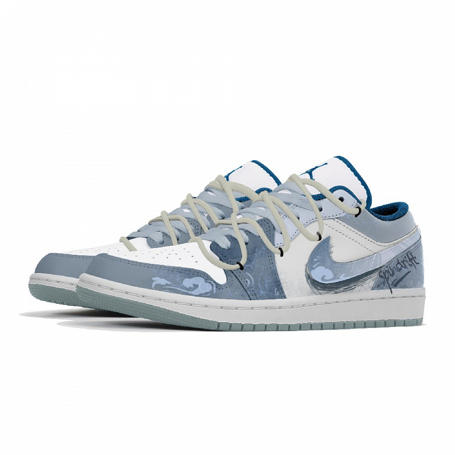 Jordan Air Jordan 1 Slip-Resistant Low-Top Vintage Basketball Shoes Men's Blue White купить в интернет-магазине Yoocart с быстрой доставкой по России.
