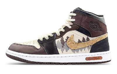 Jordan Air Jordan 1 Mid-Top Vintage Basketball Shoes Men's Black Beige Brown