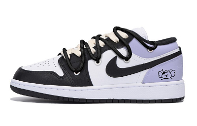 Jordan Air Jordan 1 Puppy Fragment Anti-Slip Wear-Resistant Low-Top Vintage Basketball Shoes Men's Black Purple