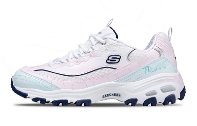Skechers D'LITES 1.0 Little Pink Bear, Versatile Monster Slip Resistant Low Top Chunky Sneakers Women's White Pink
