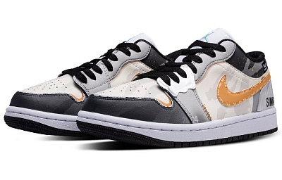 Jordan Air Jordan 1 Cushioning Anti-Slip And Wear-Resistant Low-Top Vintage Basketball Shoes Men's Black White
